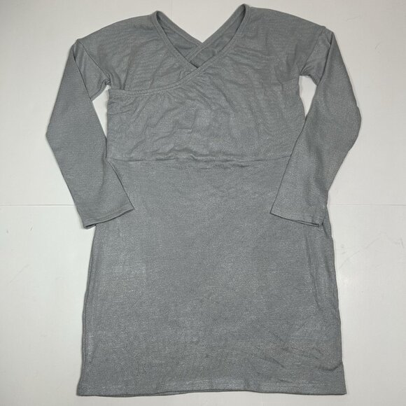 Unbranded Bodycon Mini Dress Ribbed Faux Wrap Long Sleeves Gray Metallic Sz L - Picture 3 of 6